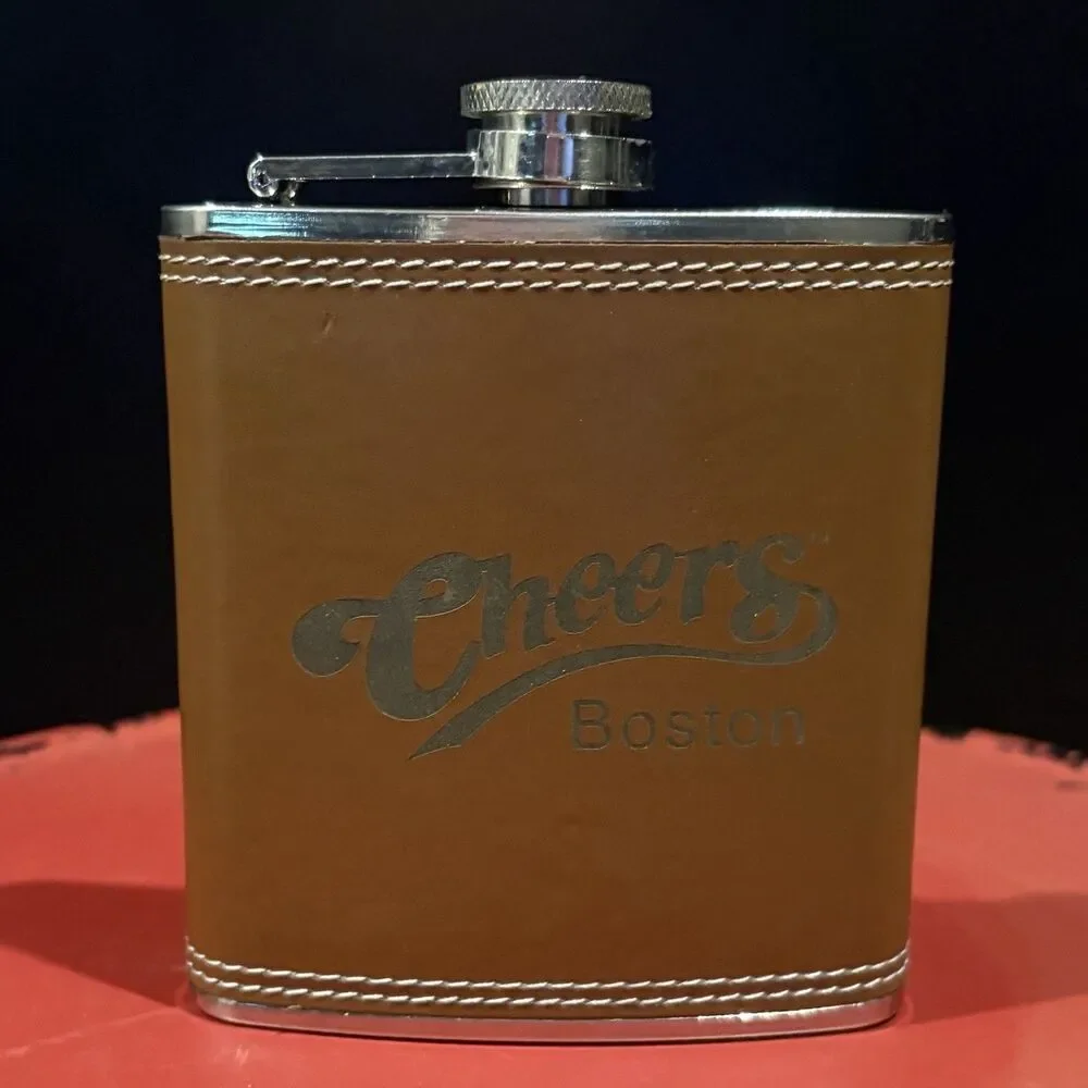 Cheers Boston 6 Oz Stainless Steel Flask Tan Leatherette Pocket Flask